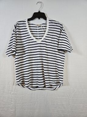 Faherty Oceanside Tee White  with Navy Stripes
